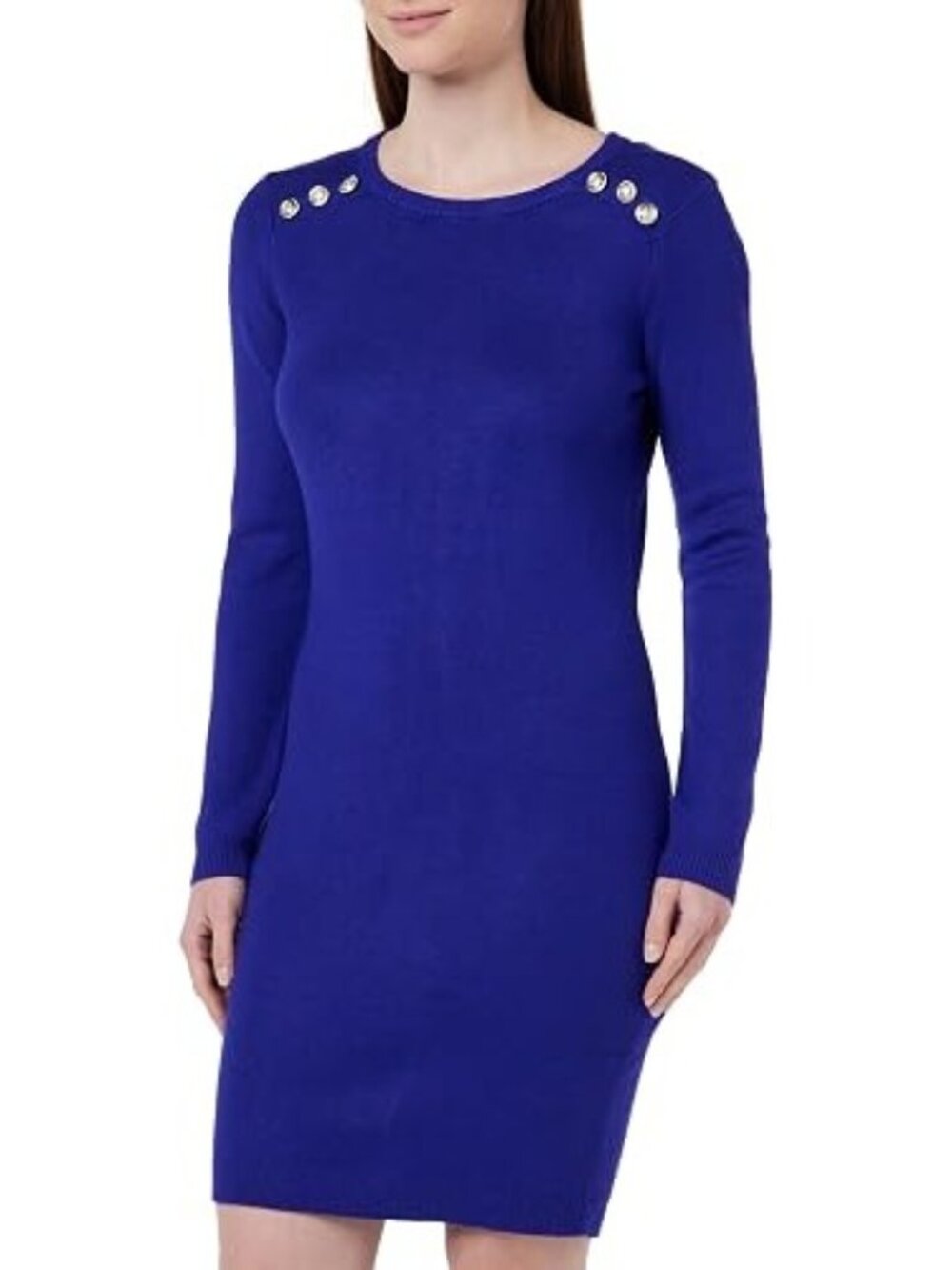 Ann Taylor Dress Size Medium Royal Blue Textured Sheath Gold Tone Button